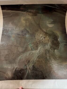 Ethereal Native Profile Art Print in Muted Green and Brown